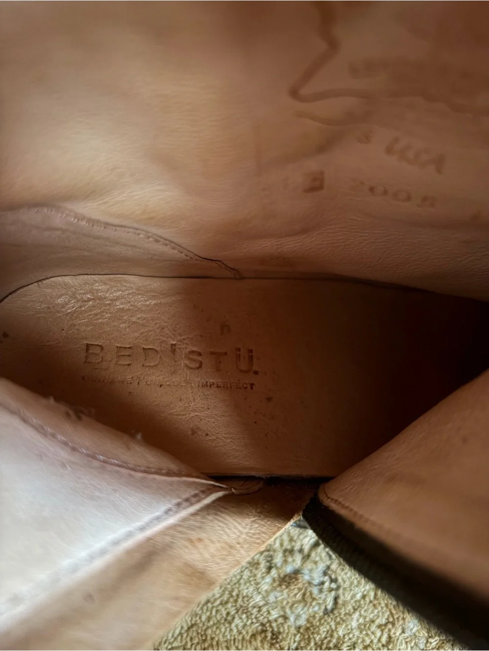 Bed Stu Cobbler Clair Lace-Up Leather Ankle Boots in Chestnut Brown side zip